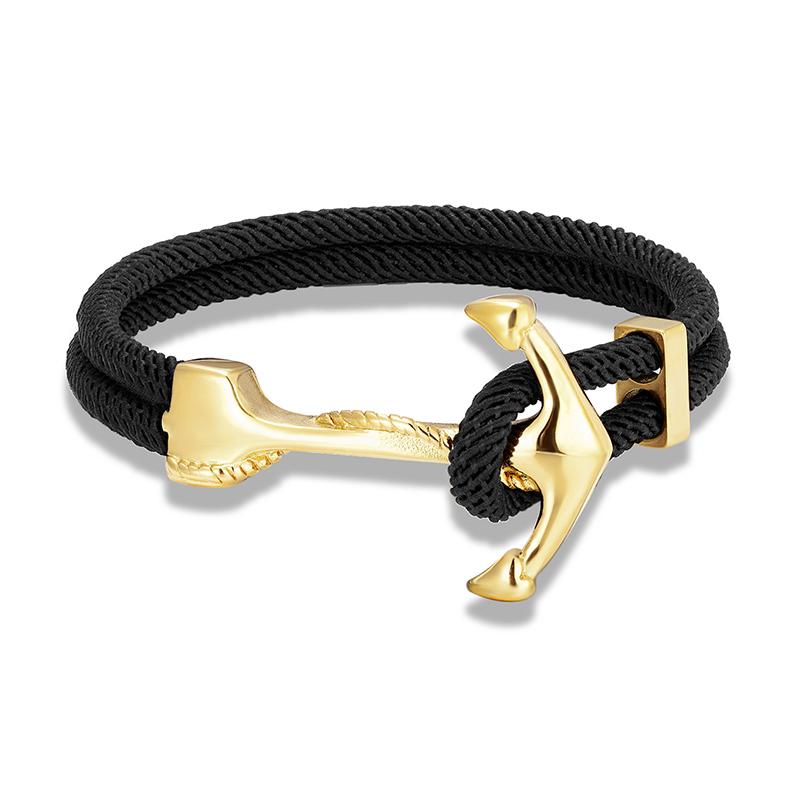 Gold Plated Anchor Bracelet Men Charm Nautical Survival Rope Chain Paracord Bracelet Male Wrap Metal Sport Hooks