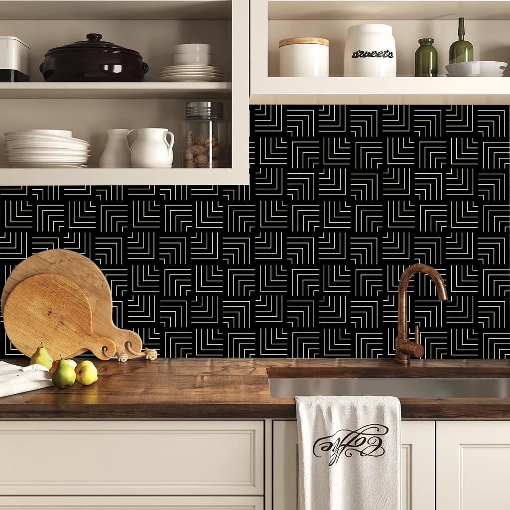 Geometric Peel and Stick Wallpaper Black Greek Key Contact Paper Thicken Waterproof Self Adhesive Wallpapers Shelf Liner