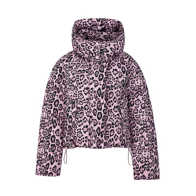 Women's Short Leopard Print Hooded Winter Jacket