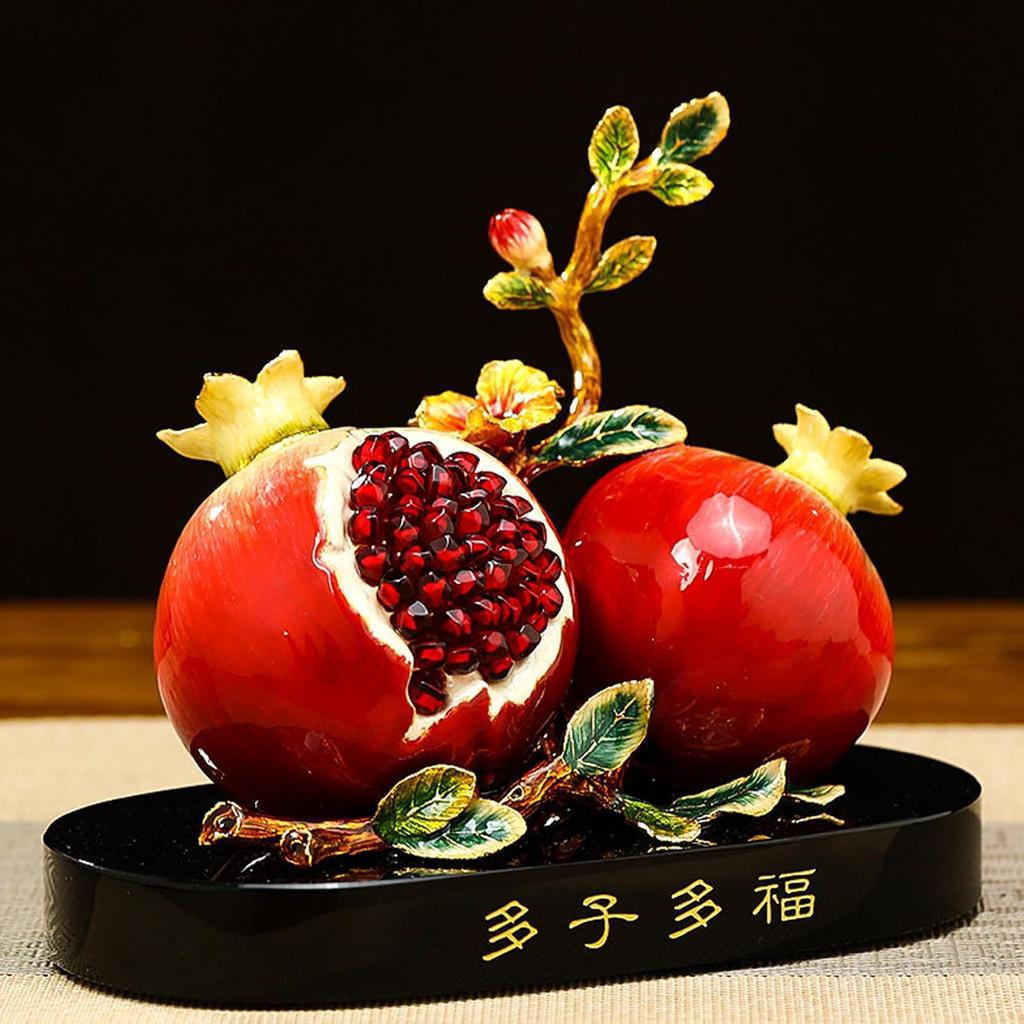 Aris & Juno Alloy Enamel Pomegranate Sculpture, Modern Chinese Style Many Blessings Figurine, Home Office Desk Entryway Prosperity Decor