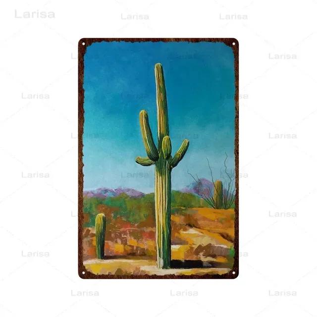 Vintage Floral Metal Plaque  Green Plants  Cactus Tin Sign  Wall Decoration for Garden Kitchen Living Room  Iron Painting Home D