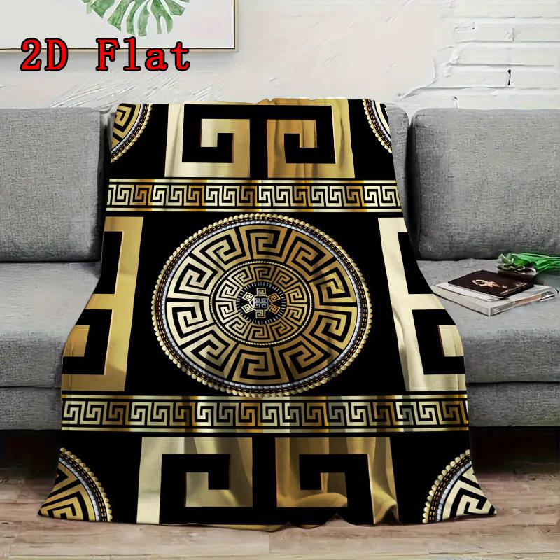 Gold Greek Key Pattern 2D Flat Pattern Flannel Blanket High Quality All Seasons Warmth and Comfort Perfect for Christmas Gifts.MMT0918321