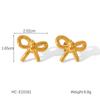 18K Gold French-Style Bow Studs with Titanium Steel, Butterfly, and Pearl Accents