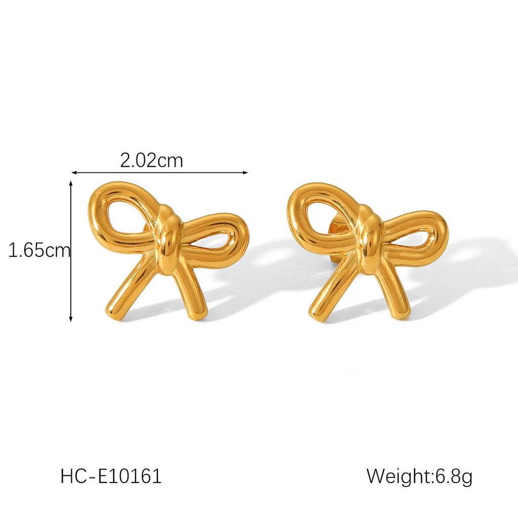 18K Gold French-Style Bow Studs with Titanium Steel, Butterfly, and Pearl Accents