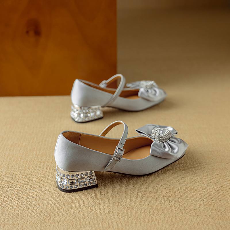 Krazing Pot Sheepskin Stain Summer Size 40 Crystal Med Heels Butterfly-knot Oriental Design Square Toe Elegant Wedding Pumps