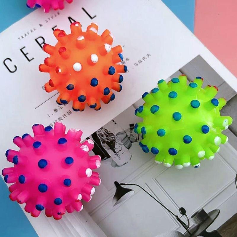 Dog Chew Toy Squeaky Spiky Ball Rubber Teeth Cleaning Interactive Play Small Breed Puppy