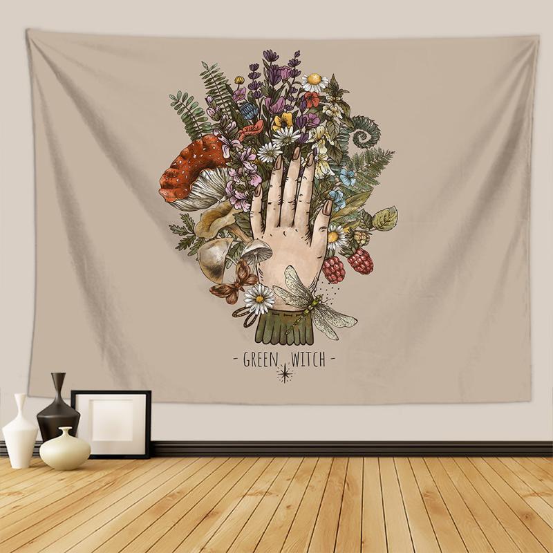 Witchy Botanical Tapestry Skull Green Plant Print Wall Hanging Cottagecore Dark Academia Home Decor 100X70CM