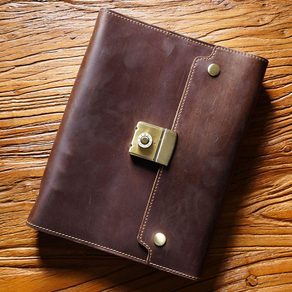 A5 Retro Genuine Leather Password Notebook: European-Style Business Diary with Multifunctional Loose-Leaf Design