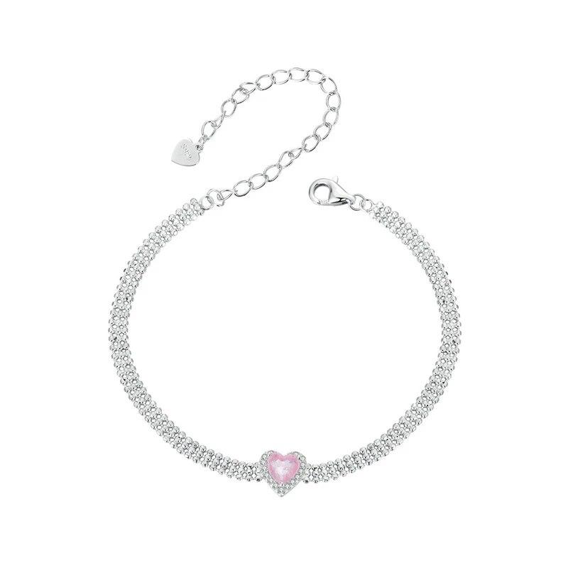 

BAMOER Love Heart браслеты для женщин и девочек, стерлинговое серебро 925 пробы с CZ, белое золото, подвеска, браслет-цепочка, ювелирные изделия BSB167