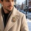 Holiday Brooch Pin Christmas Tree Design with Snowman Accent, Gold Tone Zinc Alloy Stone Detail Jewelry for Winter Coats Scarves Bags and Hats