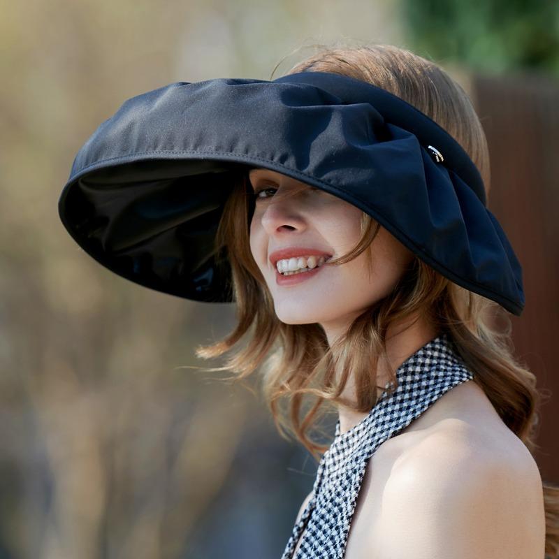 

Заколка для волос, шляпа-цилиндр с открытым верхом, женский летний солнцезащитный козырек, защита от солнца, защита от УФ-лучей, для улицы, пляжа, кудрявые волосы со шляпой, с широкими полями. чёрный