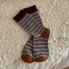 Female Spring and Autumn Retro Color Stripe Movement In The Tube Pile Pile Cotton Socks