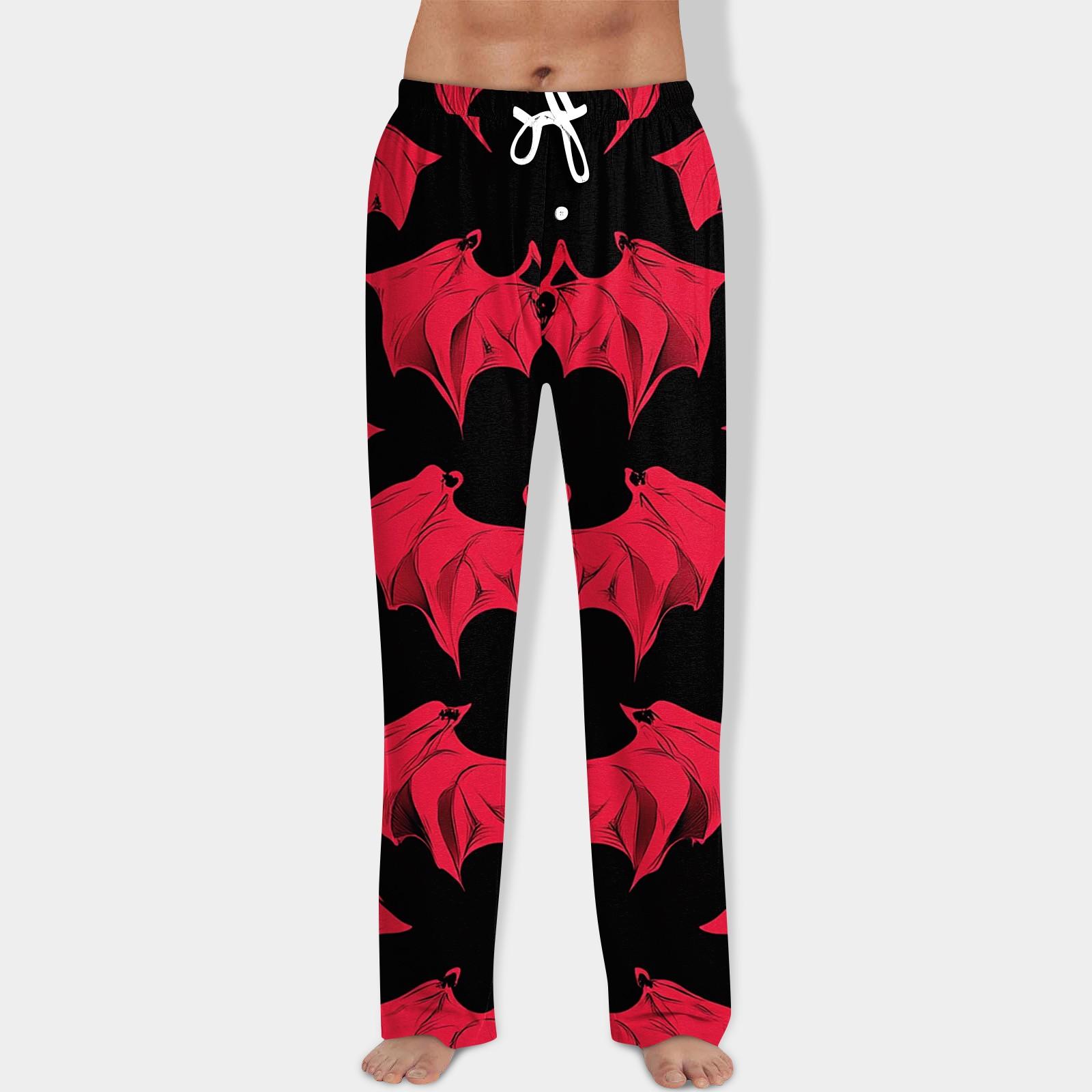 

Мужские брюки на кулиске с принтом на Хэллоуин, повседневные пижамные брюки L красный