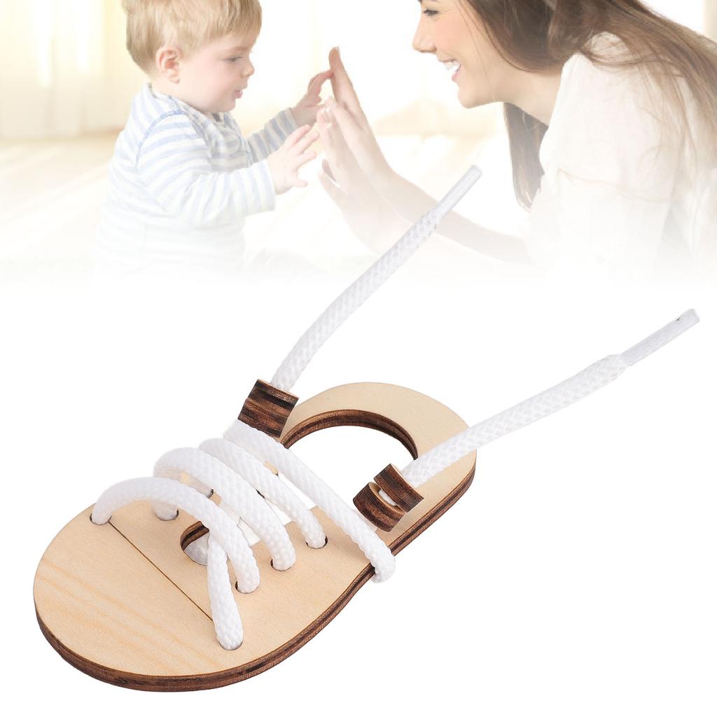 Shoe Tying Practice Toy Educational Fine Motor Skills Development Wood Lacing Shoe Toy for Kids Toddlers