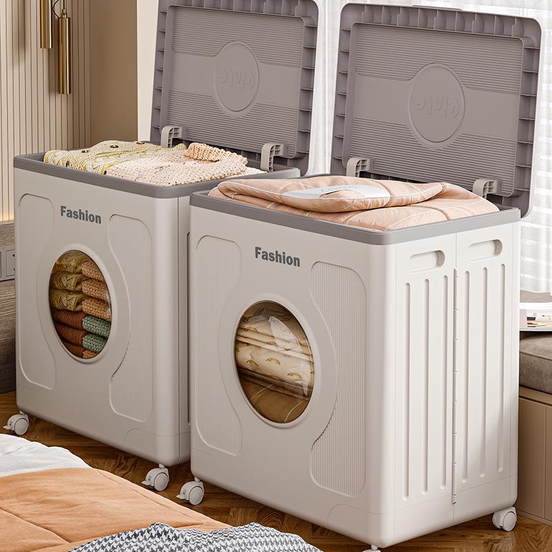 Large Capacity Foldable Clothing Storage Box with Wheels and Flip-Top
