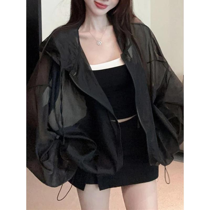 Thin Coat Women Fashion Casual Sun Protection Jacket Tops See Through Hooded Coats Summer Loose Female Tops