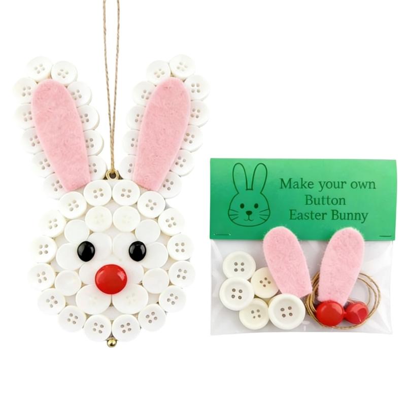 DIY Button Easter Ornament,Rabbit/Carrot/Eggs Button Pendants Easter Button Crafts Making,Holiday Hanging Decors Gift