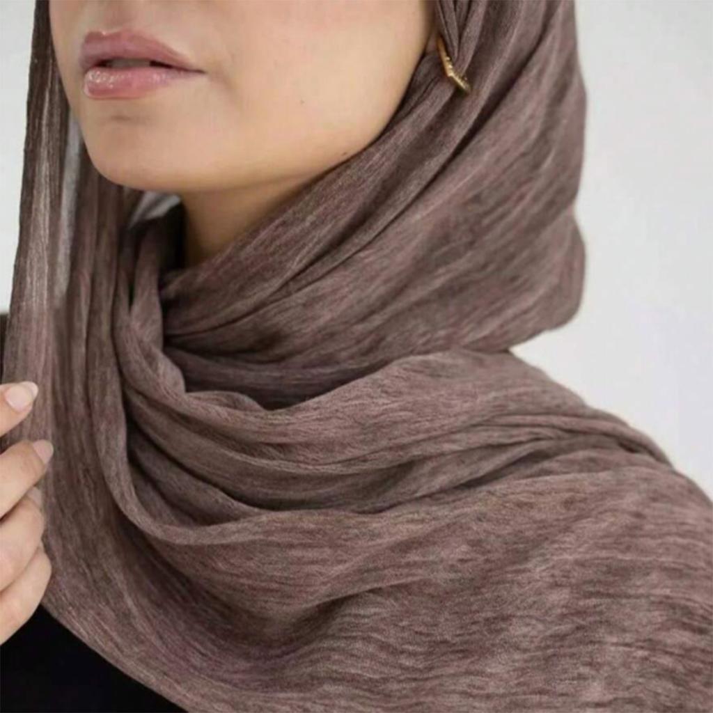 New Muslim Woman Solid Hijabs Scarf Ramadan Soft Rayon Cotton Wrinkle Shawl Islam Turban Ramadan Headband Foulard 180*80Cm