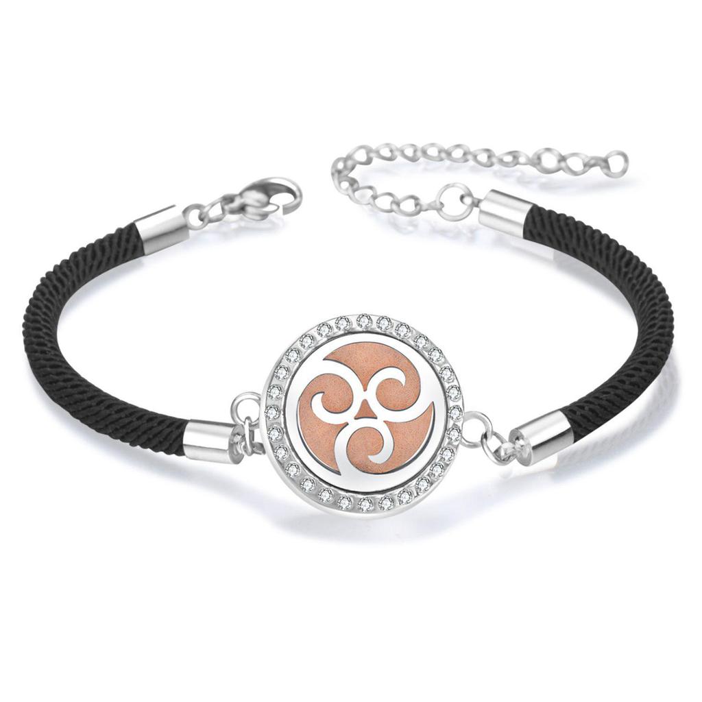Diamond Inlaid Aroma Diffuser Bracelet: Adjustable Black Rope Wristband for Women