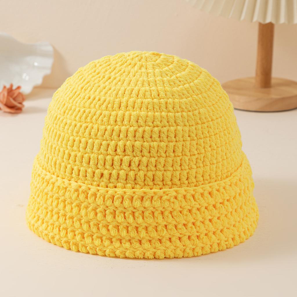 Handmade Crocheted Watermelon Skin Woolen Hat Women'S Knitted Hat Warm And Thick Ear Protection Hat Solid Color Cold Hat