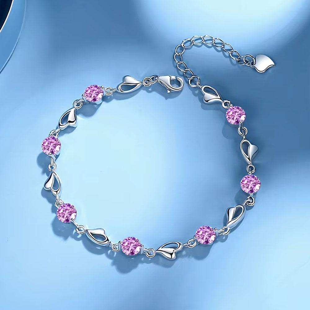 925 Sterling Silver Heart Shaped Bracelet For Women vintage style Pink Moissanite Charm Bracelets Original Party Jewelry