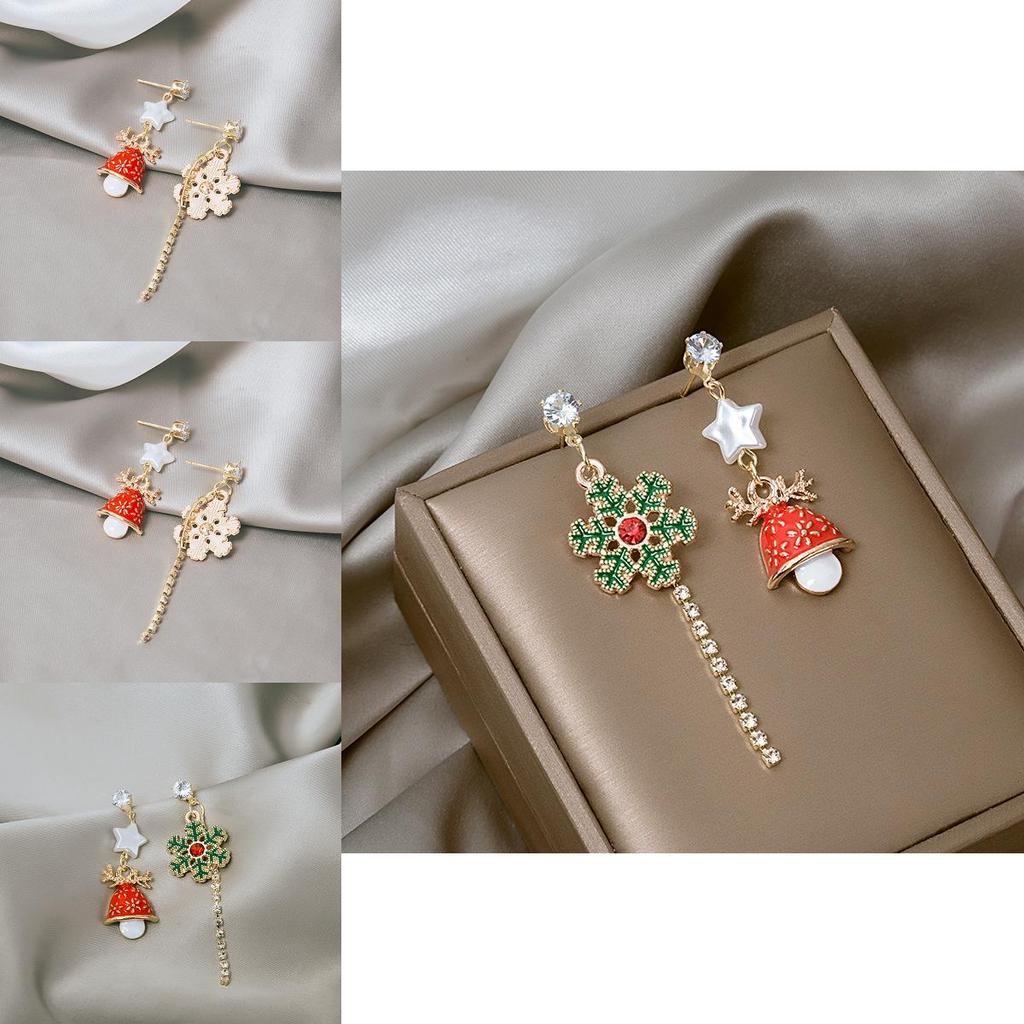 Christmas Snowflake Santa Bell Drop Earrings With Alloy Material For Holiday Gift Idea