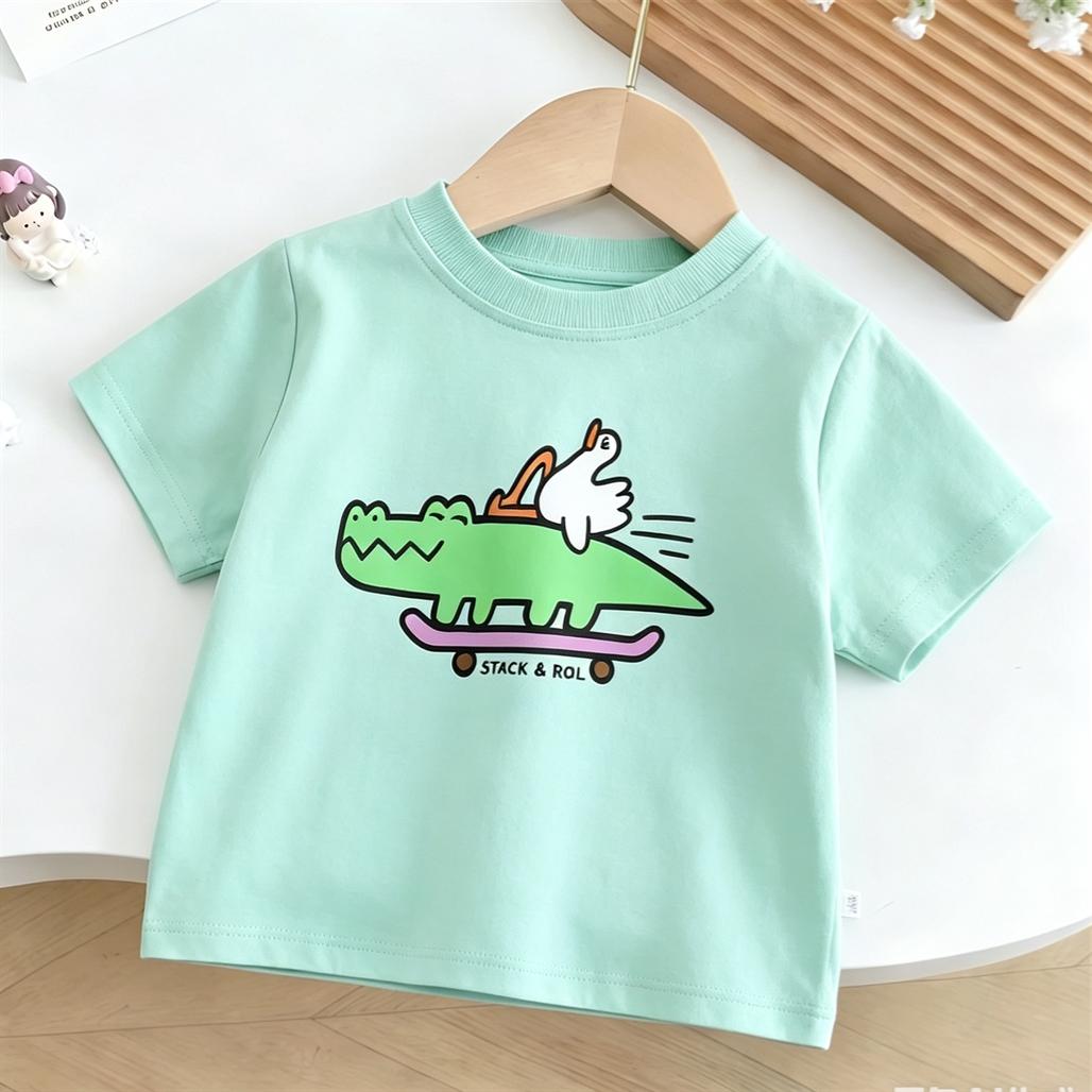

Kids Short-sleeved Tops Outer Wear Toddler Cartoon Printed T Shirt Summer Clothing Toddler Lovely Cotton Round Neck Base Shirt 110