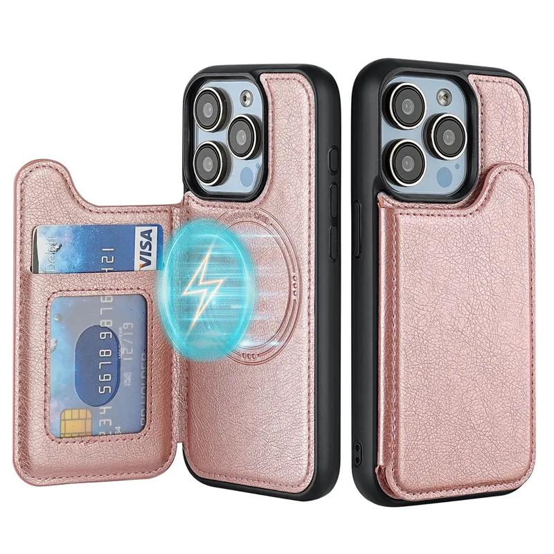 For Magsafe Magnetic Leather Phone Case for IPhone 17 Air 16E 16 15 Plus 14 13 12 Pro Max Wallet with Card Holder Cover