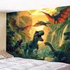 Kids Dinosaur Sunset Tapestry, 150x100cm Tropical Jungle Waterfall Jurassic Landscape Wall Art for Bedroom, Living Room