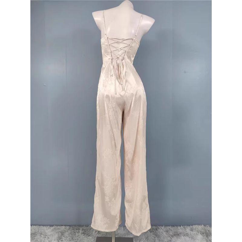 Export Lu's Sling Jacquard Smooth Fabric Slimming Lace Up Minimalist Adult Lady Like Woman Graceful and Fashionable High Quality Jumpsuit