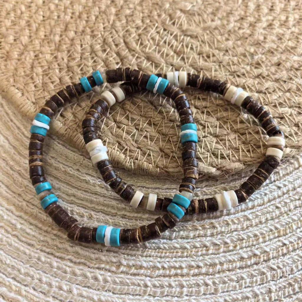 Pánský korálkový náramek z kokosu a tyrkysu
