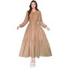 Gepunktetes Chiffonband Langes Voluminöses Entspanntes Braunes [J-Scott] Kleid, Hals, Stufig, Lang, A-Linie, Spitze, Ärmel, Maxi, Ärmel, Passform,