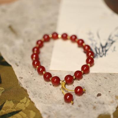8MM Natural Red Agate Bracelet Women's Good Fortune Double Tassels Woven Chalcedony Design Lucky Fashion Hand Jewelry