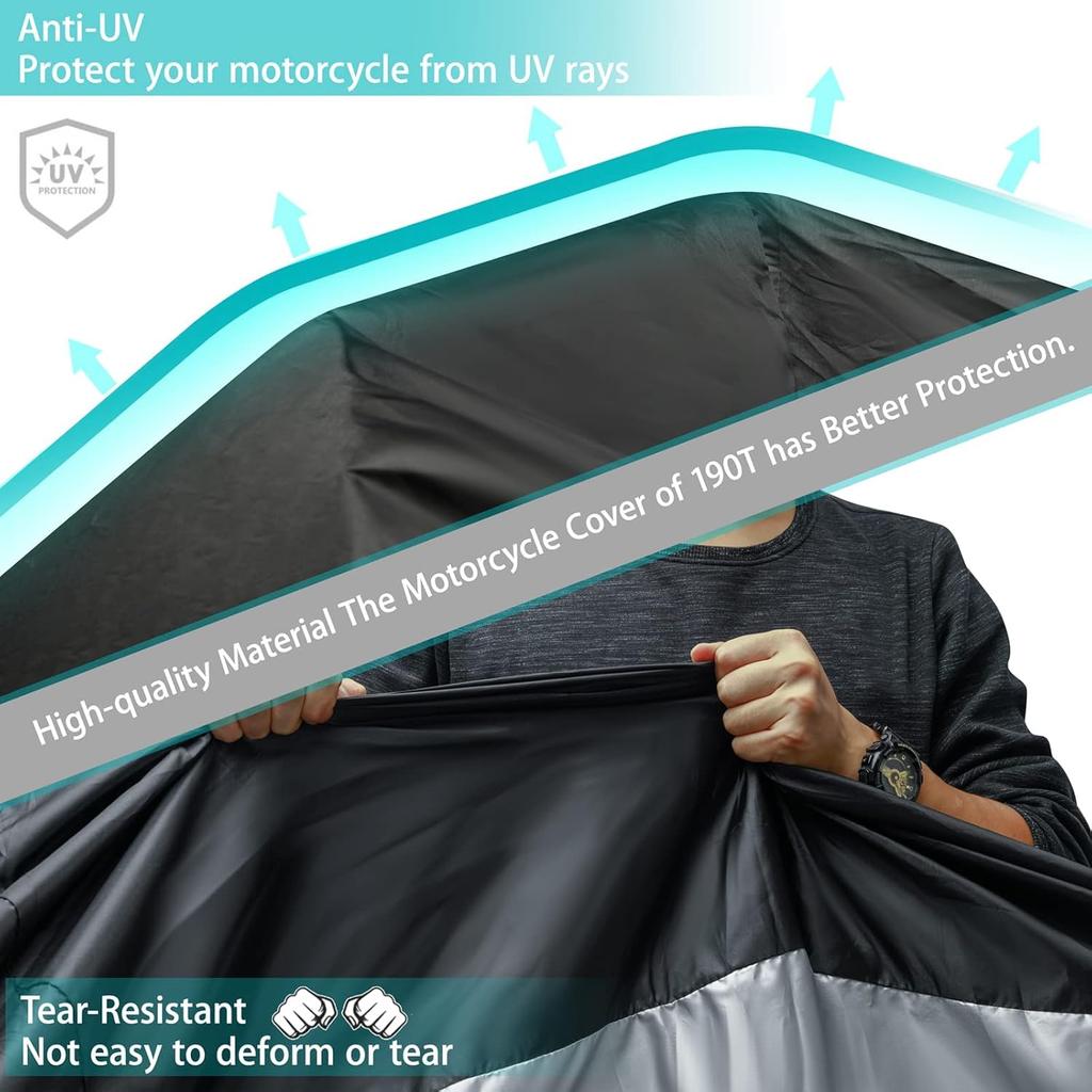 Motorcycle Cover,Motorbike Cover All Season Universal Weather Waterproof Sun Outdoor Protection With Lock-Holes & Storage Bag,XXL Motorcycles Vehicle