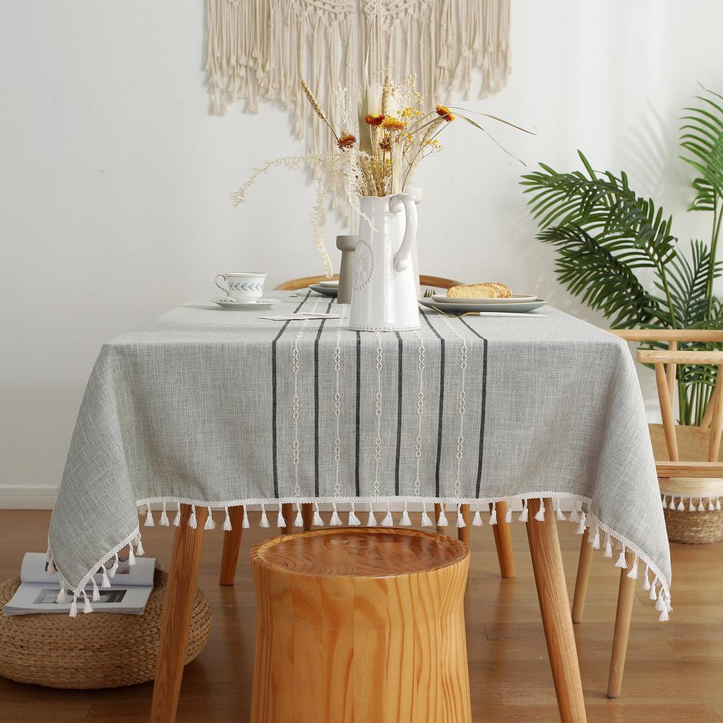 Modern Simple Symmetrical Striped Tablecloth Cotton And Linen Fabric Dining Table Cloth Solid Color Rectangular Tablecloth Household Cover Towel