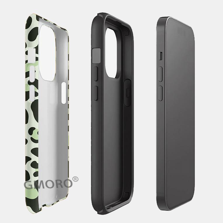 Niche personalized contrasting color leopard print magnetic mobile phone case iPhone15 two-in-one film case Apple 17 anti-drop hard case