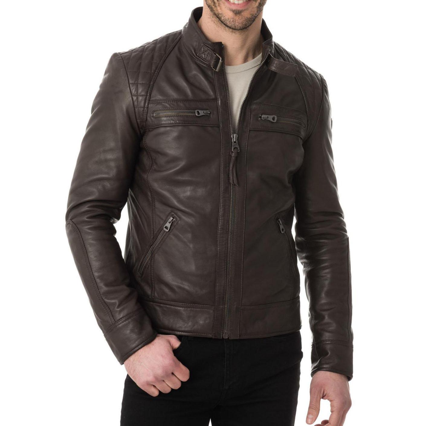 

SkinOutfit Men s Genuine Lambskin Brown Leather Jacket Stylish Motorcycle Bomber Biker Outerwear MJ 167 XXL коричневий