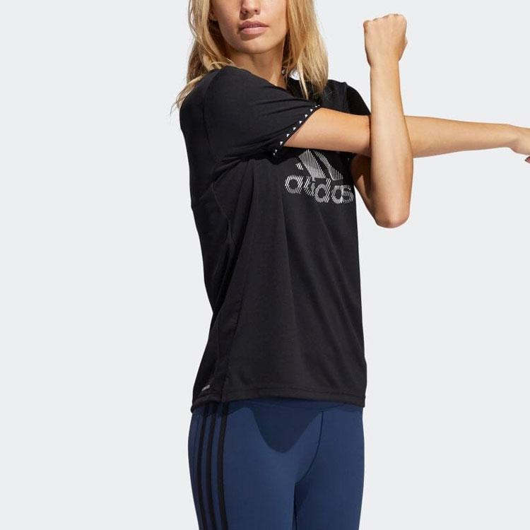 Adidas Solid Color Logo Print Pullover Short Sleeve T-Shirt Women Tops Black GQ9412