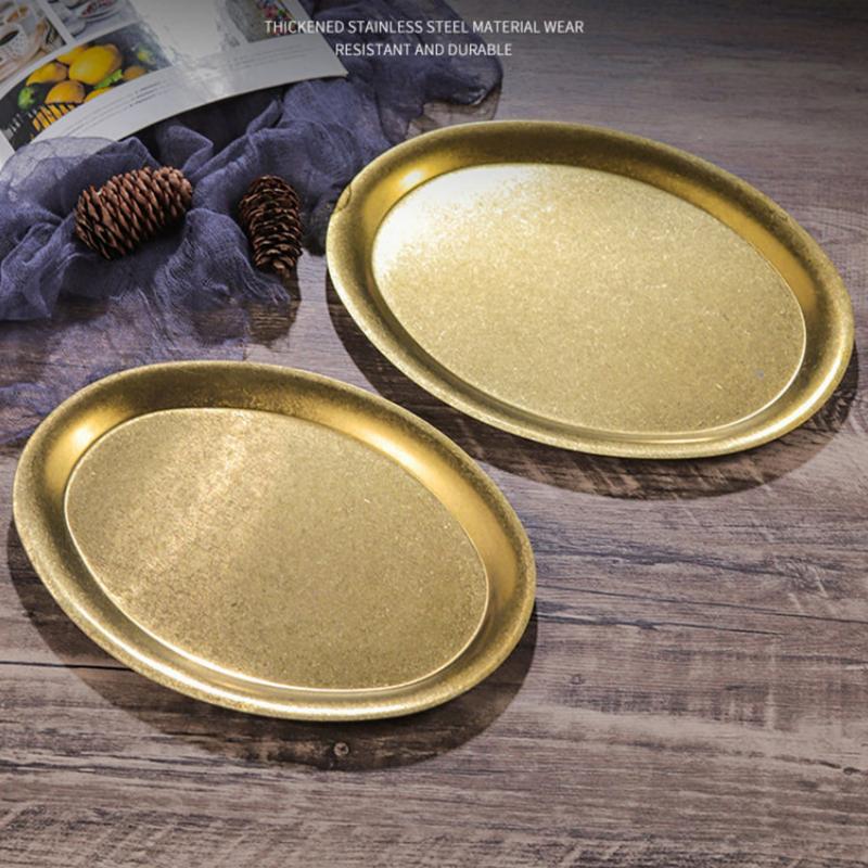 Stainless Steel Oval Vegetable Dish Food Grade Undivided Serving Plate for Curry Salad Home Use