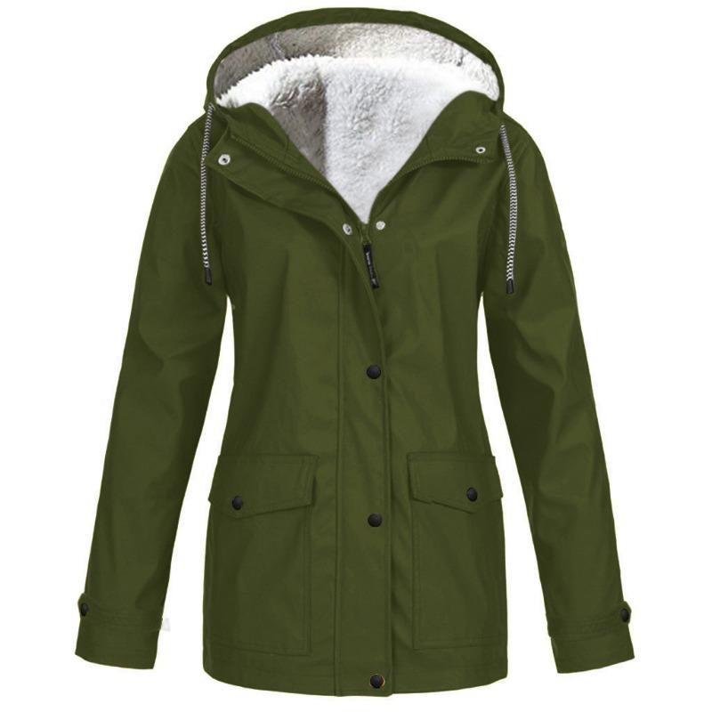 2026 Winter New Slim-fit Hardshell Jacket with Fleece Thickened Warm Women's Windproof Solid Color Coat