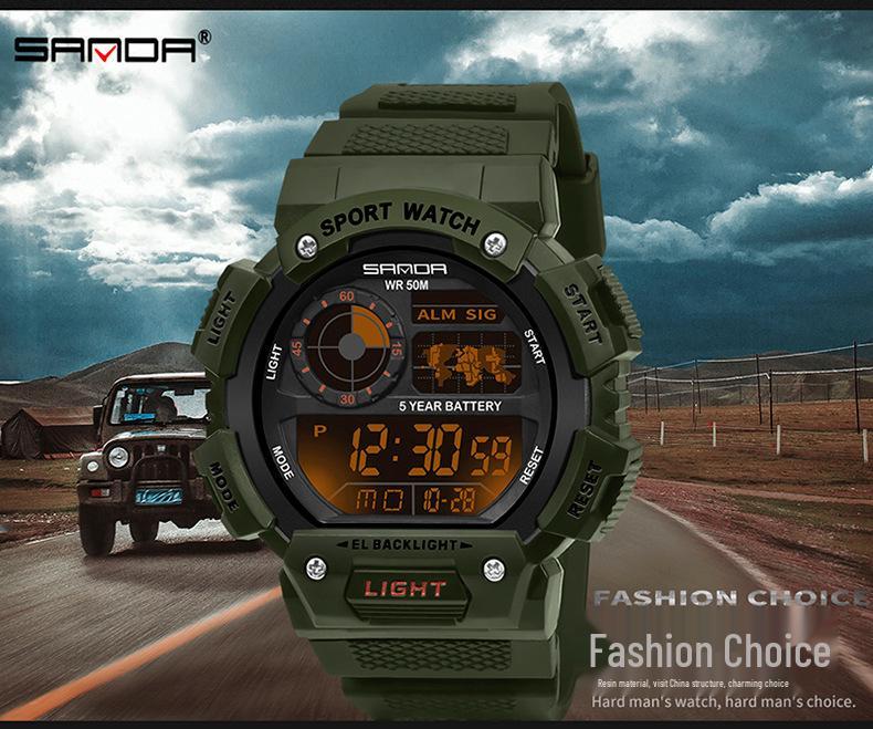 Sanda Unisex Outdoor Waterproof Multifunctional Luminous Watch with Large Dial.