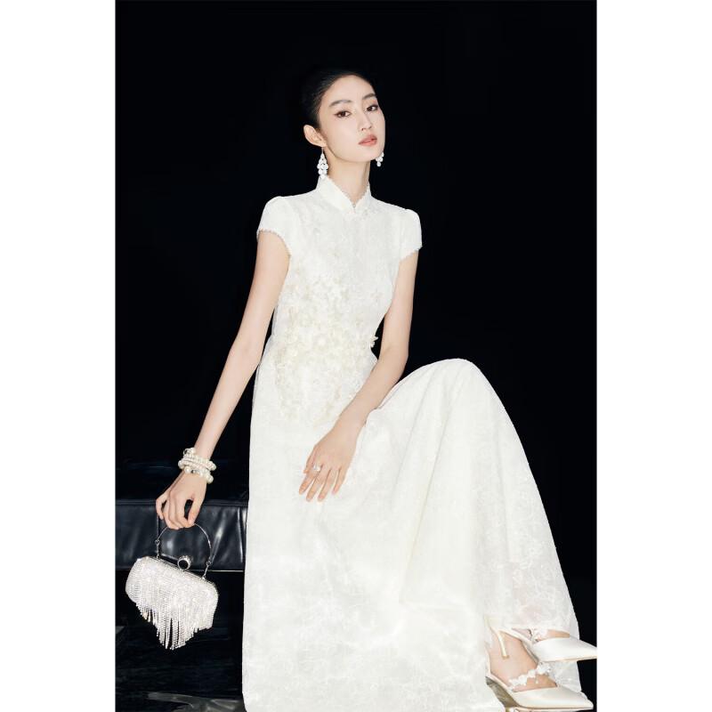 Mandy Zhang New Chinese Style Stand Collar Embroidered Lace Maxi Dress