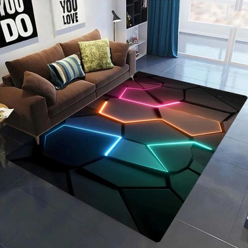 3D Geometric Carpet Neon Lights Rugs Hexagons Carpet for Home Play Gaming Room Decor Livingroom Bedroom Teens E-Sport Rug Mat