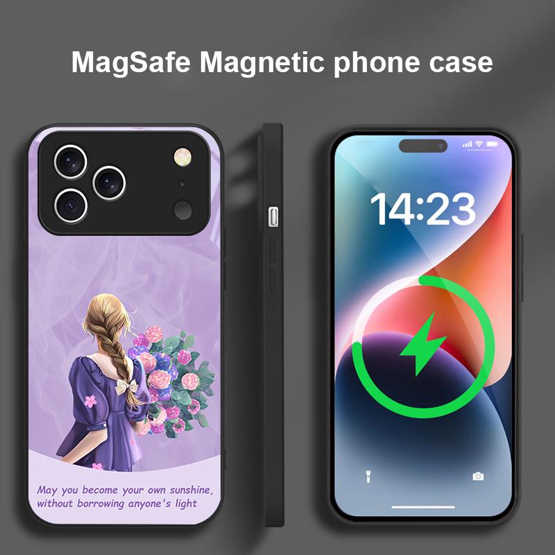 The Girl Holding Flowers For iPhone 17 Pro Max 16 E 15 14 13 Plus 12 Mini 11 17 Air XR Xs Max 7 Plus Magsafe Glass Phone Case