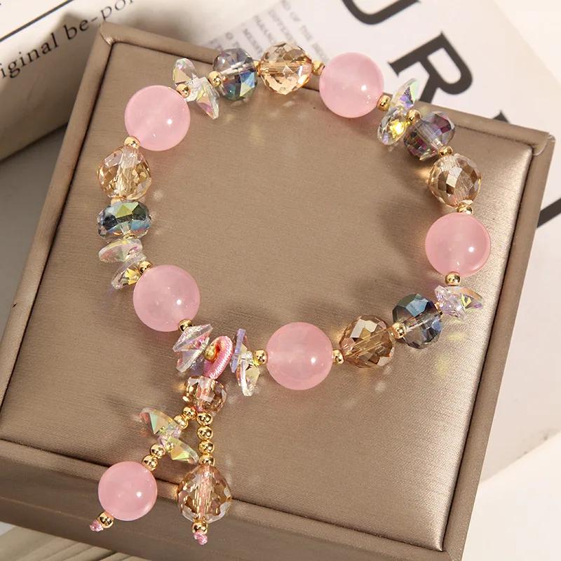 8mm Natural Crystal Bracelet Fashion Women's Light Luxury Jade Pendant Student Friend Strand Bracelets Birthday Party Jewelry