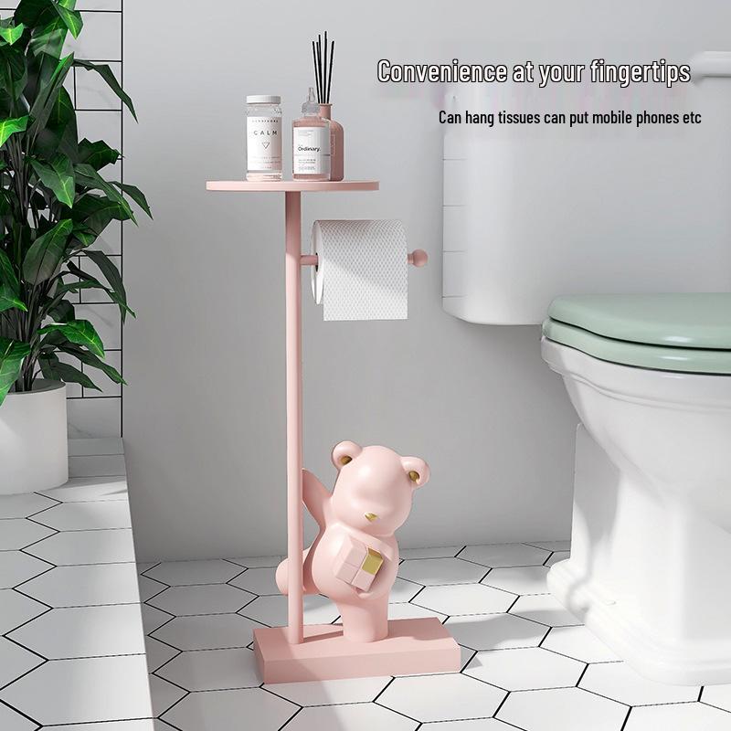 Punch-Free Bear Cube Toilet Paper Holder & Bathroom Decor Shelf