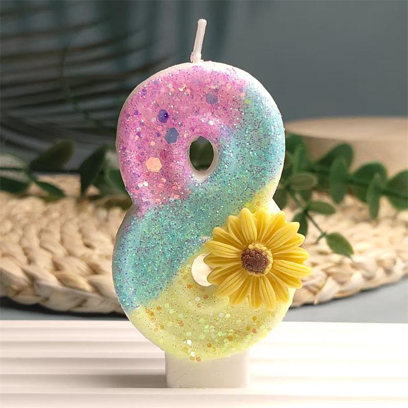 Creative Design Yellow Sun Flower Digital Candles Made of Delicate Cake Candle Decoration Independent Packaging