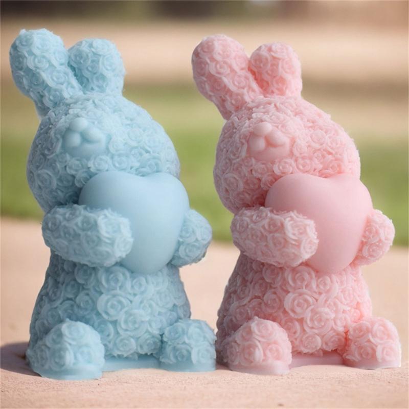 Rose Rabbit Candle Mold for DIY Candle Soap Craft Valentines Gift Easter Party Decorations, Rose Rabbit Candle Molds