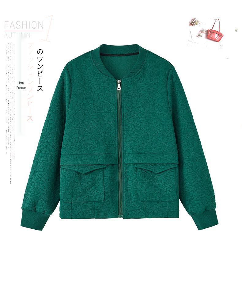 Plus Size Women's Casual Loose Round Neck Baseball Jacket - Short, Fat MM Style, Early Autumn 2024.
