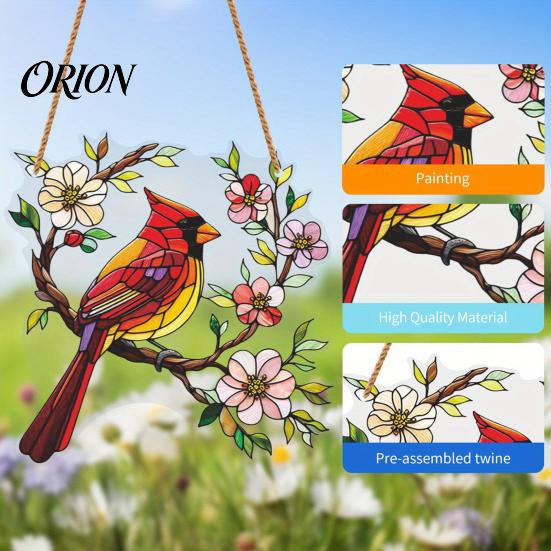 Wall Hanging Bird Ornament 1/2Pcs Acrylic Red Decoration, Standing on Flower Lover Branch Ornament, Indoor Outdoor Window Decor